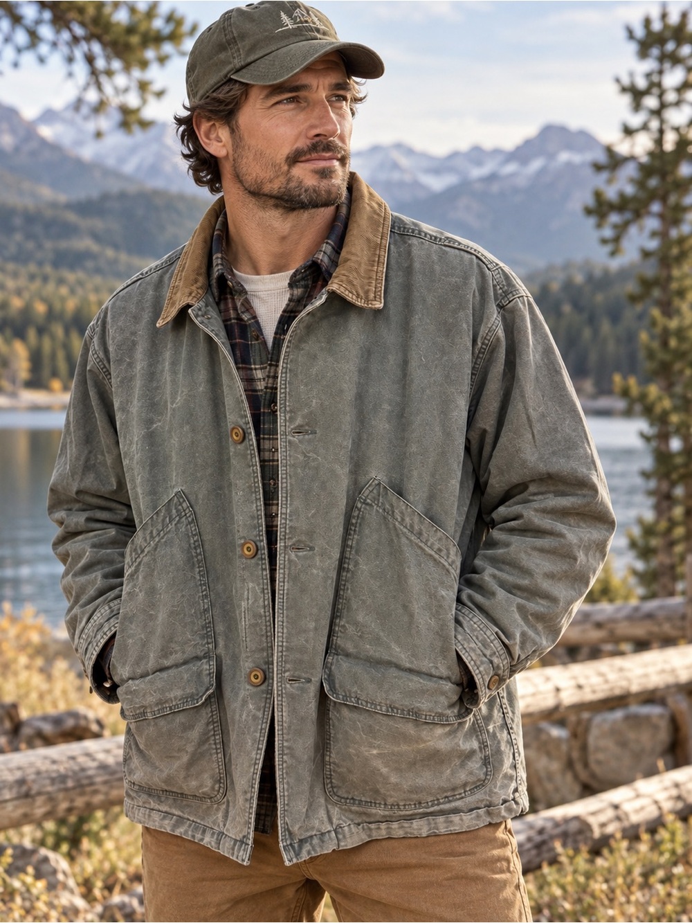 Vintage Eddie Bauer XL Tall Barn Chore Jacket Canvas Corduroy Collar 90s Ranch